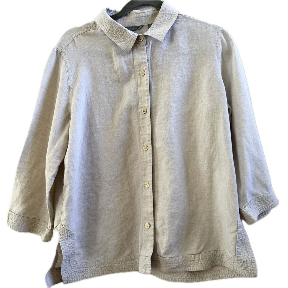 Liz Claiborne Linen Button Up Shirt Beige Oversized L